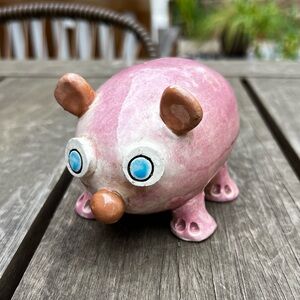 Studio Pottery Derpy Potato Shaped Pig Sculpture Figurine Artist Signed
